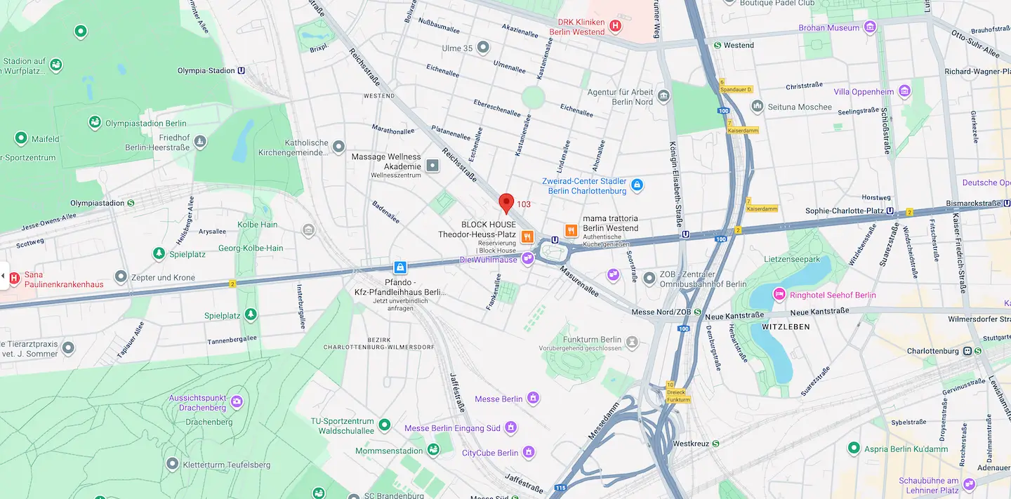 Map showing Berlin’s Zoologischer Garten area, with streets, landmarks, and public transport stations marked.
